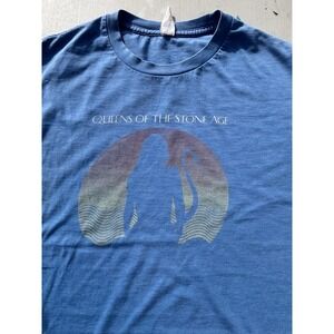 Men's Queens of the Stone Age T-Shirt Blue Spell-Out M Rock Desert Noise Music